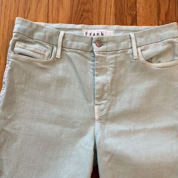 Frank & Eileen sz 32 turquoise zip fly raw edge jeans great pre owned condition - Picture 2 of 5